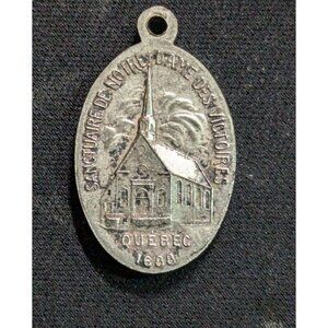 Vintage Our Lady Of Lourdes Oval Religious Medal charm Pendant 1: